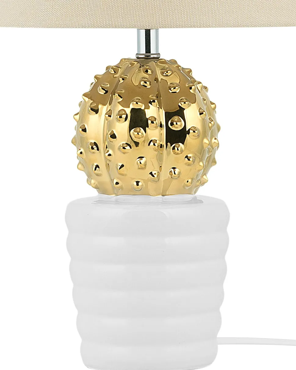 Candeeiro De Mesa Branco E Dourado Velise