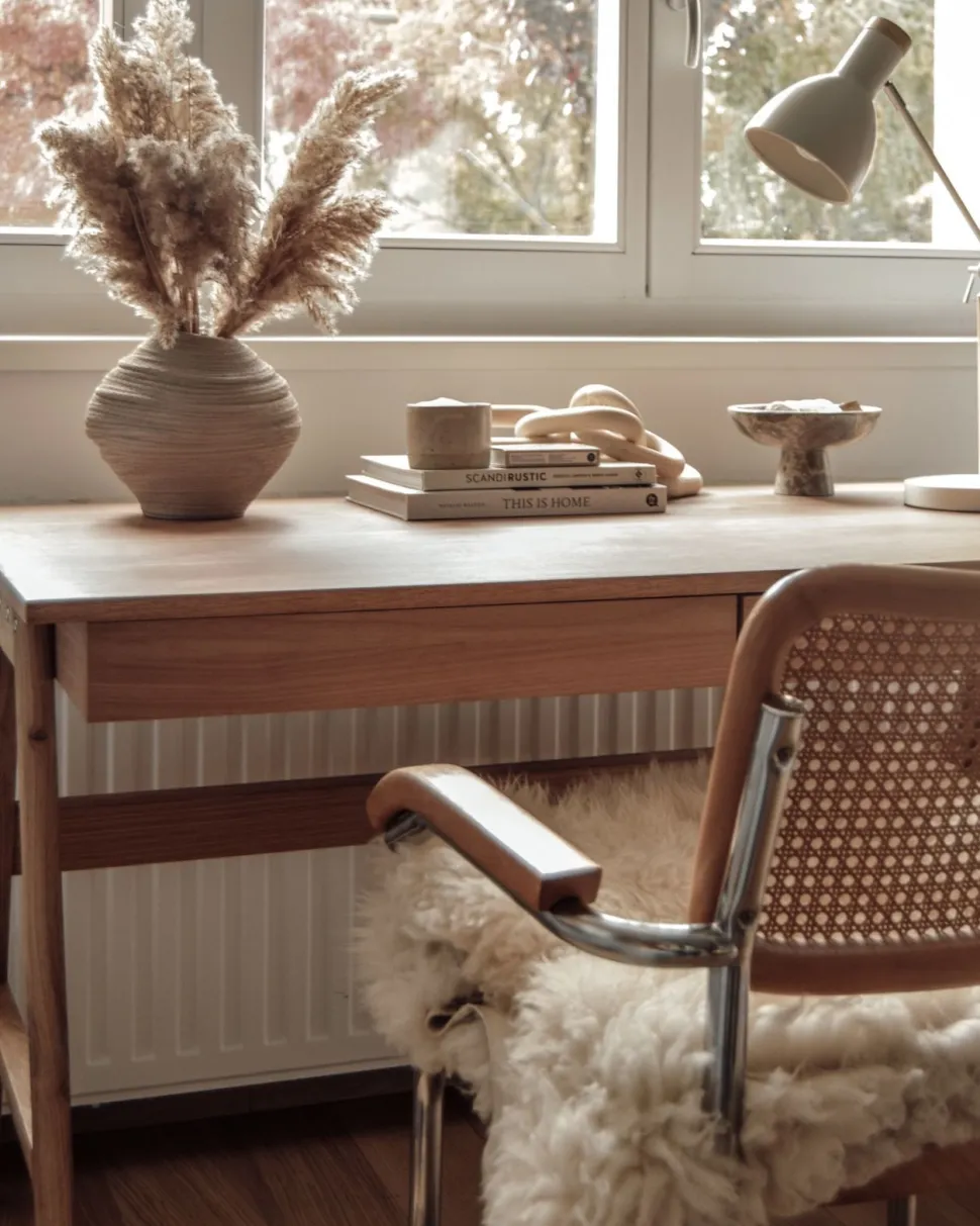 Candeeiro De Mesa Branco E Castanho Peckos