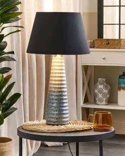 Candeeiro De Mesa Ceramica Prateada E Abajur Preto 58 Cm Vilnia