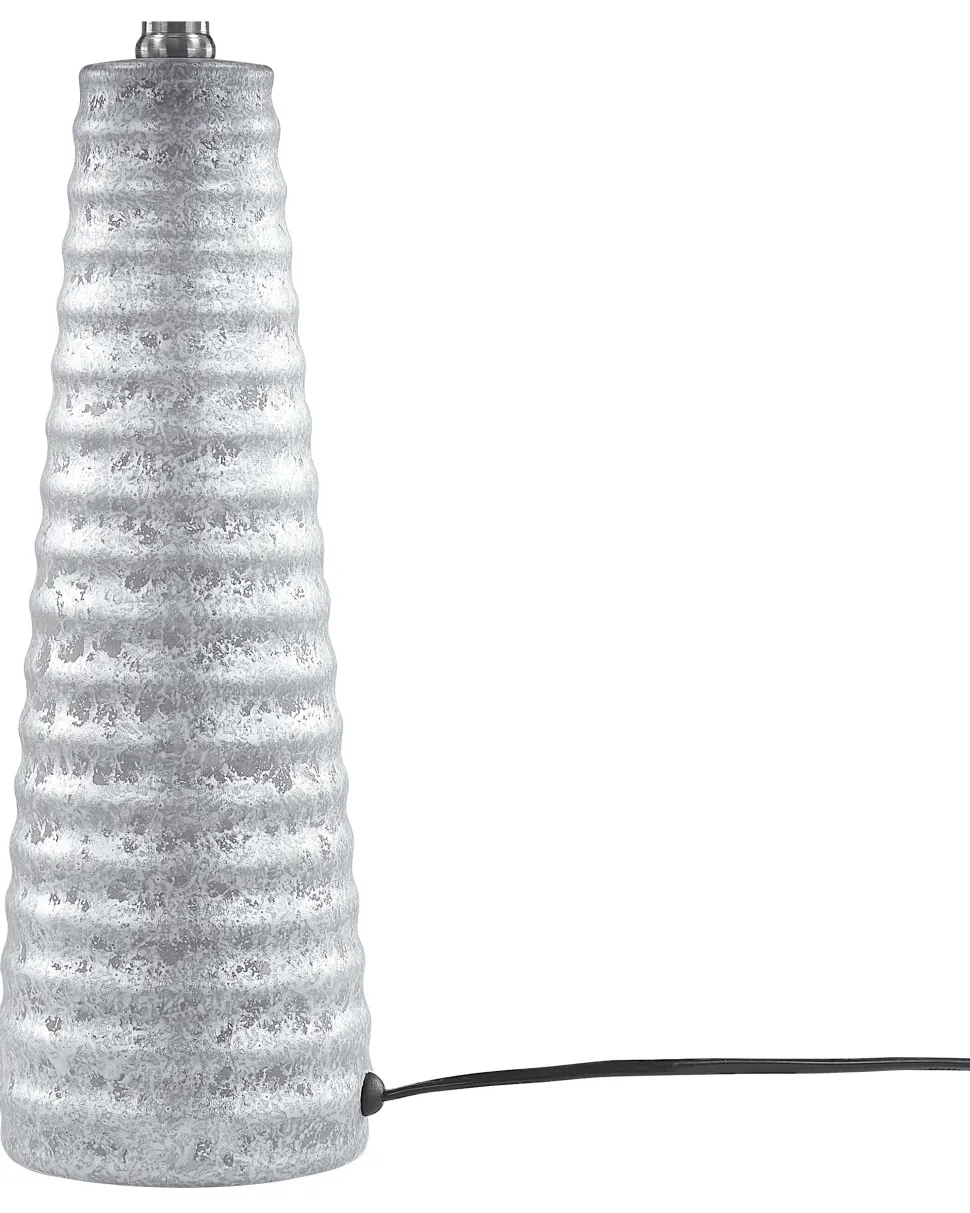 Candeeiro De Mesa Ceramica Prateada E Abajur Preto 58 Cm Vilnia