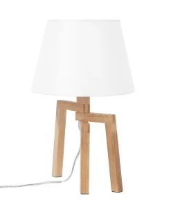 Candeeiro De Mesa Com Pernas De Madeira E Abajur Branco Nalon