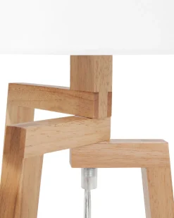 Candeeiro De Mesa Com Pernas De Madeira E Abajur Branco Nalon