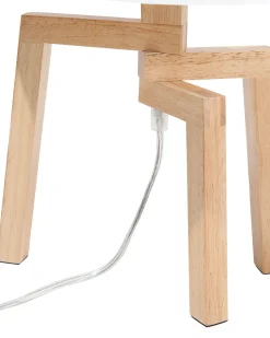 Candeeiro De Mesa Com Pernas De Madeira E Abajur Branco Nalon