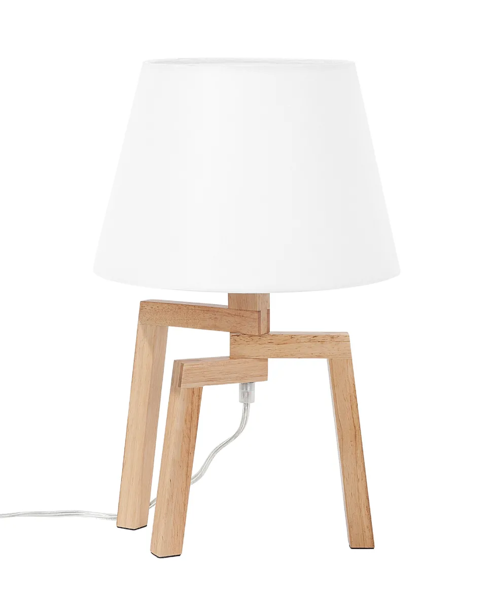 Candeeiro De Mesa Com Pernas De Madeira E Abajur Branco Nalon