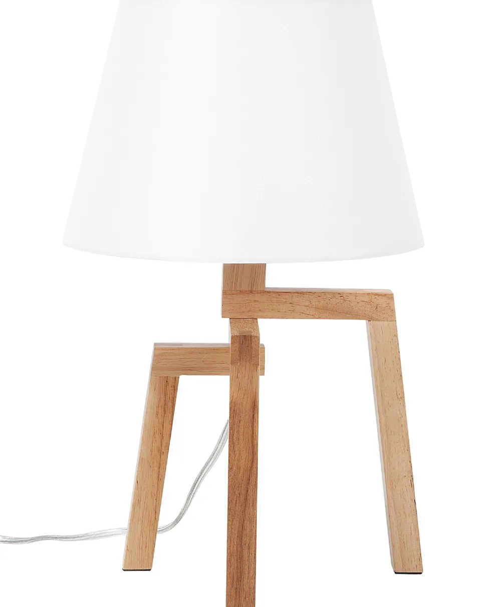 Candeeiro De Mesa Com Pernas De Madeira E Abajur Branco Nalon