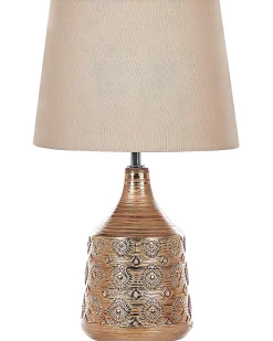 Candeeiro De Mesa De Ceramica Creme E Castanho Dourado 47 Cm Wari