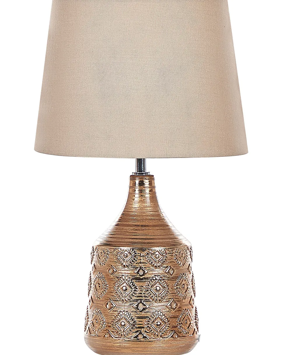 Candeeiro De Mesa De Ceramica Creme E Castanho Dourado 47 Cm Wari