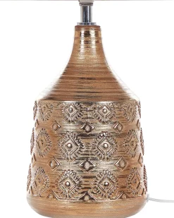 Candeeiro De Mesa De Ceramica Creme E Castanho Dourado 47 Cm Wari