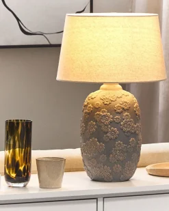 Candeeiro De Mesa De Ceramica Cinzento E Creme 46 Cm Ferrey