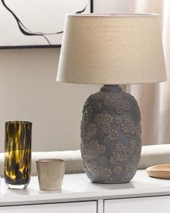 Candeeiro De Mesa De Ceramica Cinzento E Creme 46 Cm Ferrey