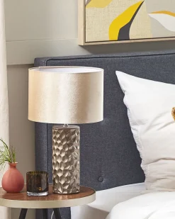 Candeeiro De Mesa De Ceramica Dourado E Creme 50 Cm Sankuru