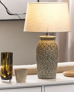 Candeeiro De Mesa De Ceramica Cinzento Claro E Branco 48 Cm Khoper