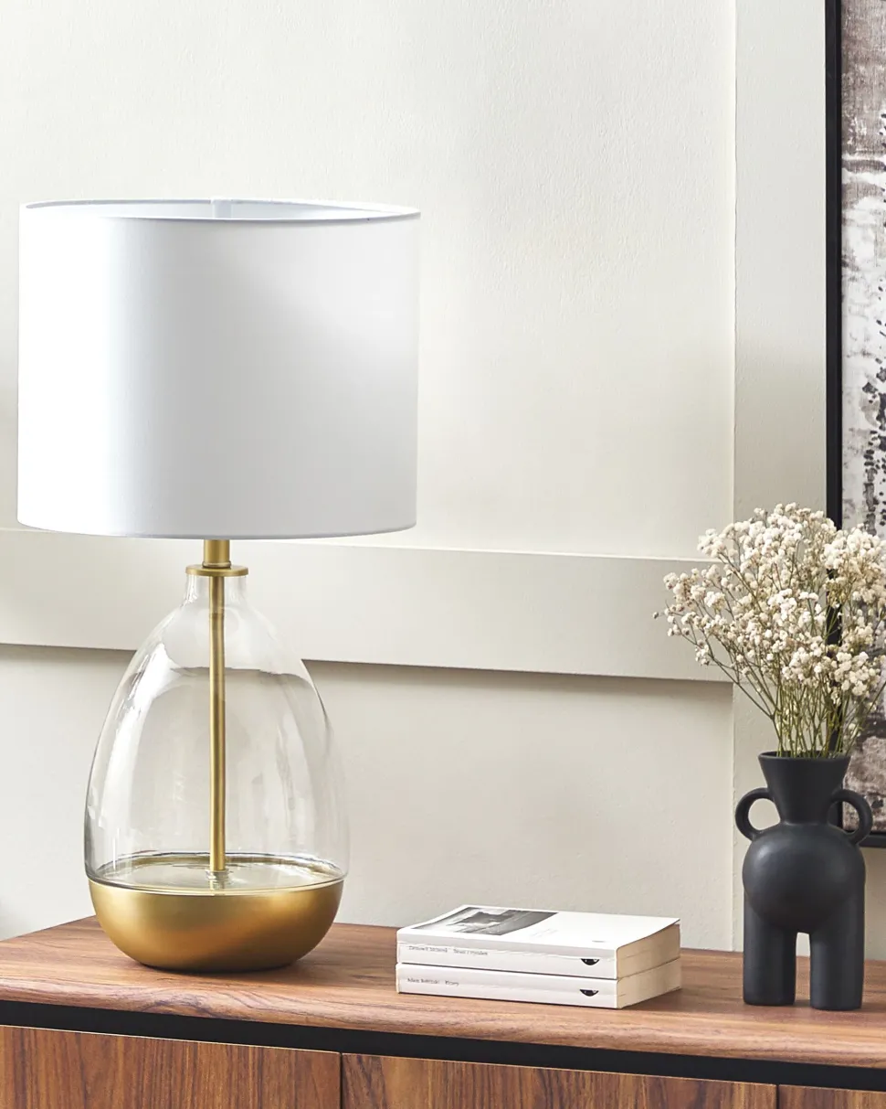 Candeeiro De Mesa Dourado E Branco Okari