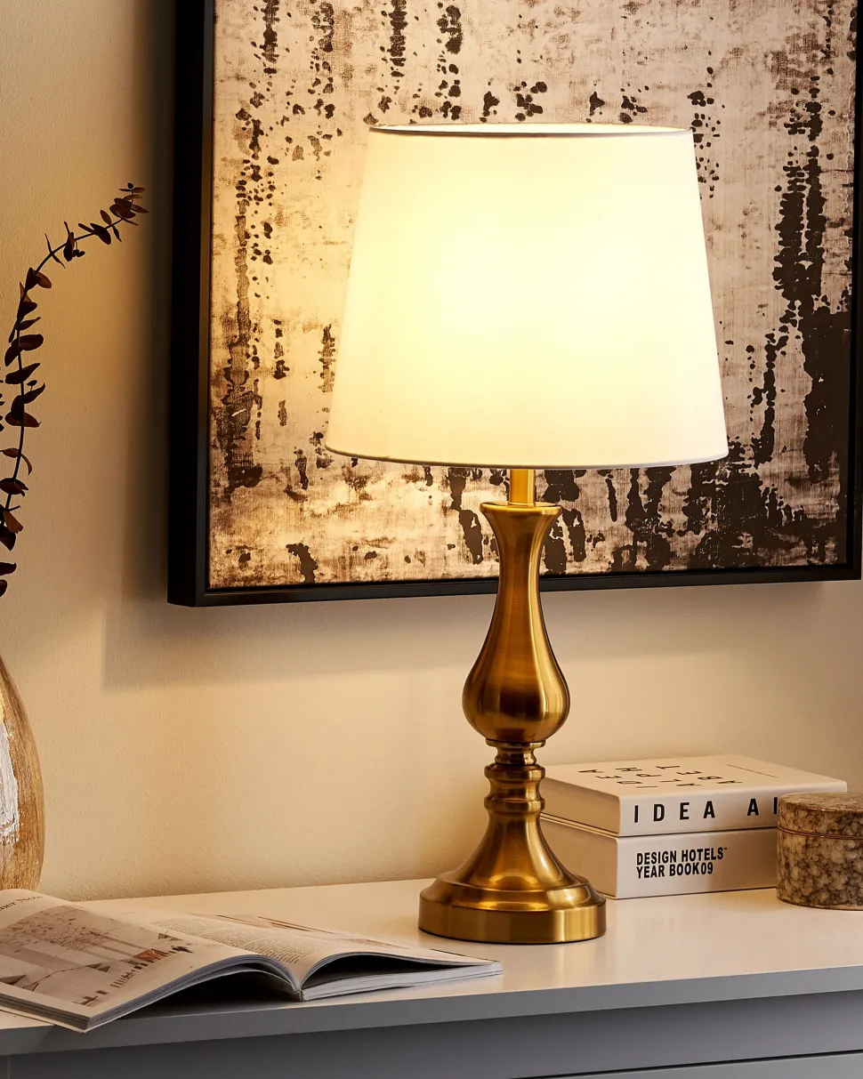 Candeeiro De Mesa Dourado E Branco Hodmo