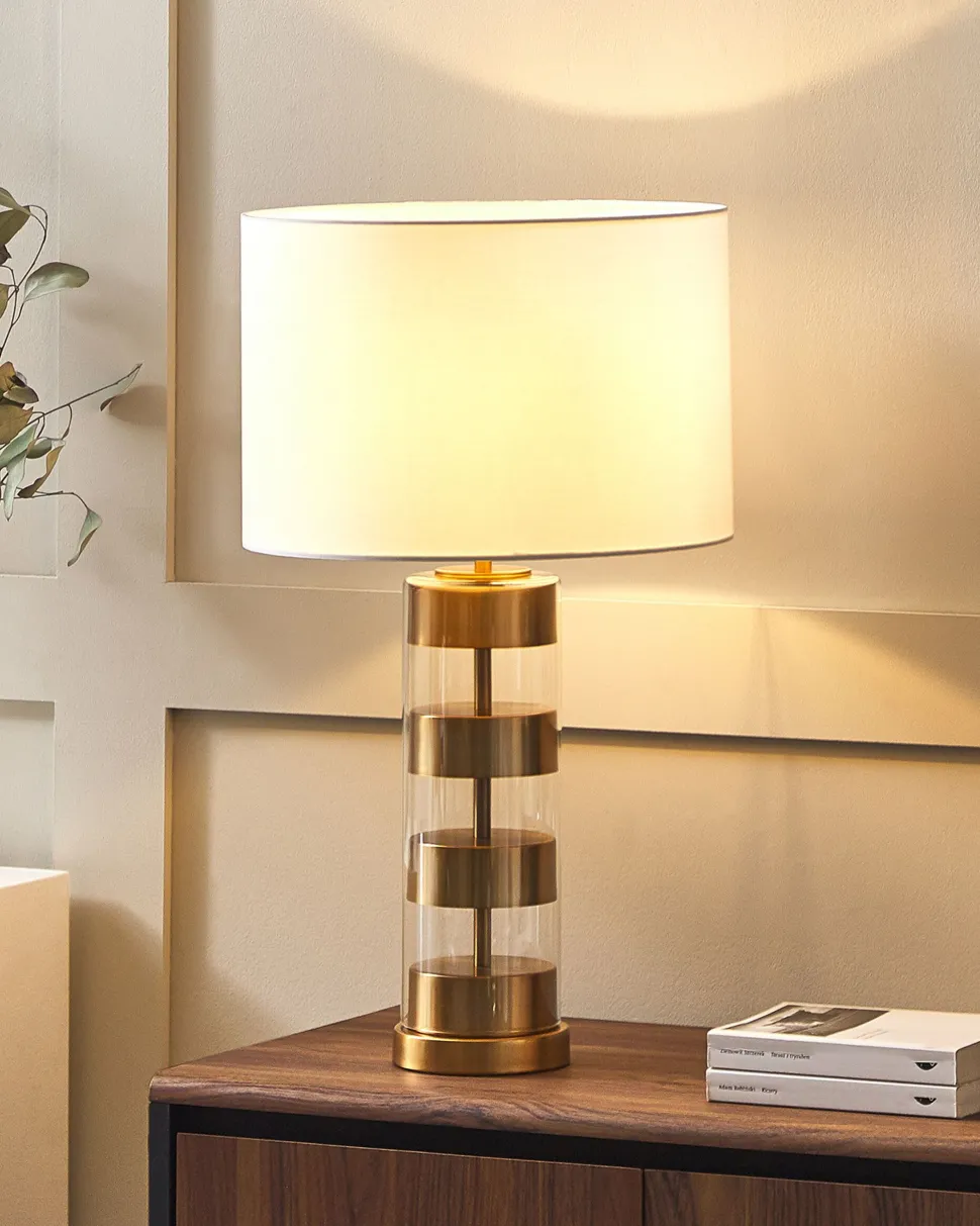 Candeeiro De Mesa Dourado E Branco 63 Cm Beatton