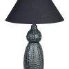 Candeeiro De Mesa Em Ceramica Azul Escuro E Preto 60 Cm Matina