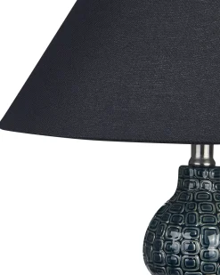 Candeeiro De Mesa Em Ceramica Azul Escuro E Preto 60 Cm Matina