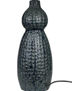 Candeeiro De Mesa Em Ceramica Azul Escuro E Preto 60 Cm Matina