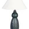 Candeeiro De Mesa Em Ceramica Azul Escuro E Branco 60 Cm Matina