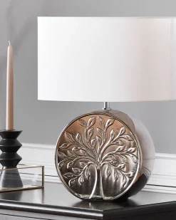 Candeeiro De Mesa Em Ceramica Prateado E Branco 48 Cm Kherlen