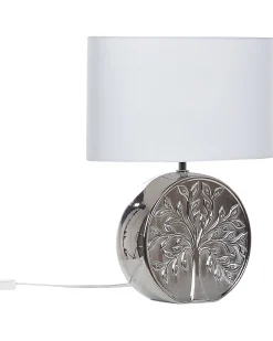 Candeeiro De Mesa Em Ceramica Prateado E Branco 48 Cm Kherlen