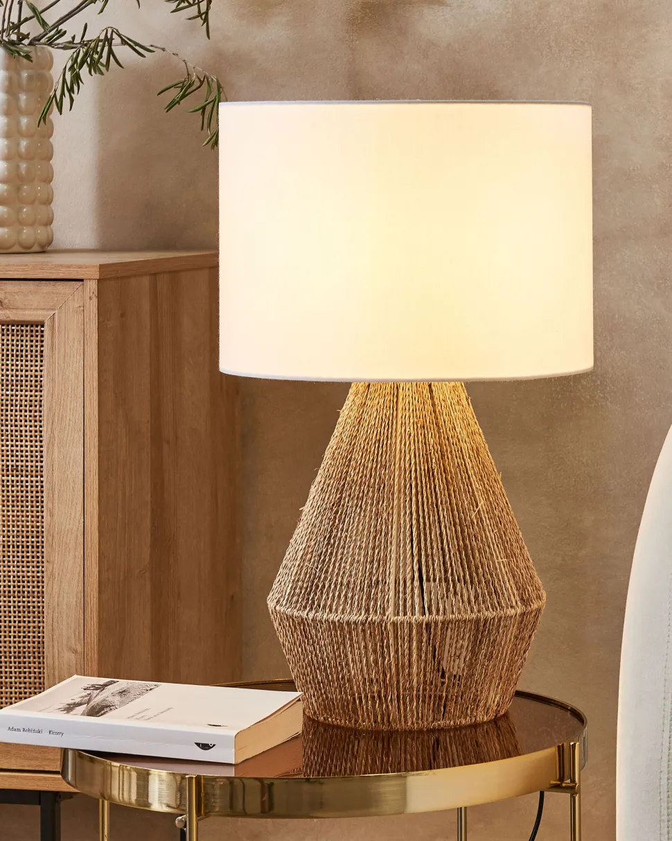 Candeeiro De Mesa Em Corda De Papel Cor Natural 52 Cm Malewa