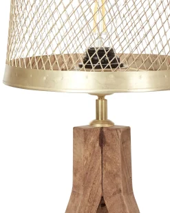 Candeeiro De Mesa Em Madeira Escura De Mango E Cobre 63 Cm Beki