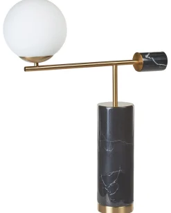 Candeeiro De Mesa Em Marmore Preto E Metal Dourado 65 Cm Hondo