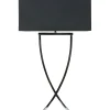 Candeeiro De Mesa Em Metal Prateado E Abajur Preto Yasuni