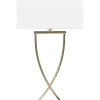 Candeeiro De Mesa Em Metal Dourado E Abajur Branco Yasuni