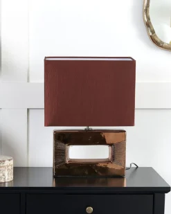 Candeeiro De Mesa Em Porcelana Com Formato Retangular E Cor Castanha Onyx