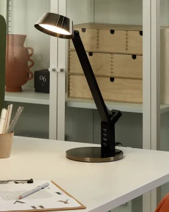 Candeeiro De Mesa Led Em Metal Cor De Bronze Com Porta Usb Chamaeleon