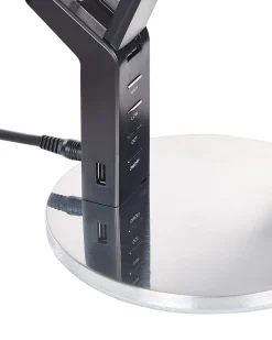 Candeeiro De Mesa Led Em Metal Prateado Com Porta Usb Chamaeleon