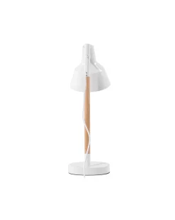 Candeeiro De Mesa Metal Branco E Madeira Aldan