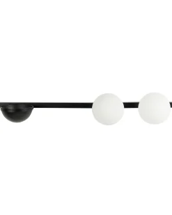 Candeeiro De Parede Com 2 Abajur E Vaso Em Metal Preto 55 Cm Isabella