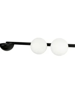 Candeeiro De Parede Com 2 Abajur E Vaso Em Metal Preto 55 Cm Isabella