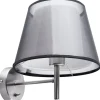 Candeeiro De Parede Em Metal Cromado E Abajur Preto Columbia