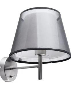Candeeiro De Parede Em Metal Cromado E Abajur Preto Columbia