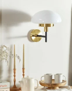Candeeiro De Parede Em Metal Preto Branco E Dourado Minija