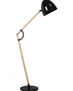 Candeeiro De Pe Articulado Em Madeira E Metal Preto 175 Cm Hetton