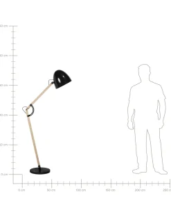Candeeiro De Pe Articulado Em Madeira E Metal Preto 175 Cm Hetton