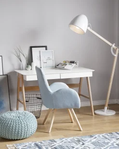 Candeeiro De Pe Articulado Em Madeira E Metal Branco 175 Cm Hetton