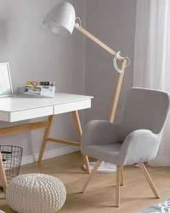 Candeeiro De Pe Articulado Em Madeira E Metal Branco 175 Cm Hetton