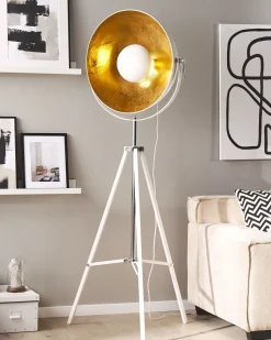Candeeiro De Pe Branco E Dourado Thames Ii
