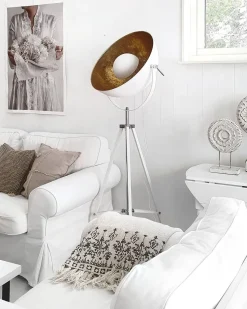 Candeeiro De Pe Branco E Dourado Thames Ii