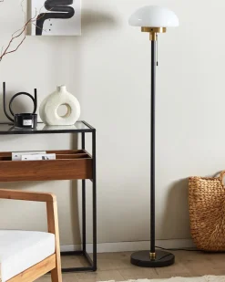 Candeeiro De Pe Em Metal Preto Branco E Dourado Minija