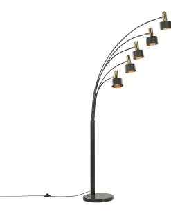 Candeeiro De Pe Em Metal Preto E Dourado Anbesa
