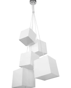 Candeeiro De Teto Branco Com 5 Abajures Em Forma De Cubo Mesta