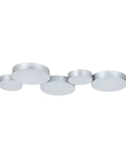Candeeiro De Teto Com 5 Focos Led Em Metal Prateado Luga