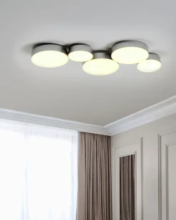 Candeeiro De Teto Com 5 Focos Led Em Metal Prateado Luga